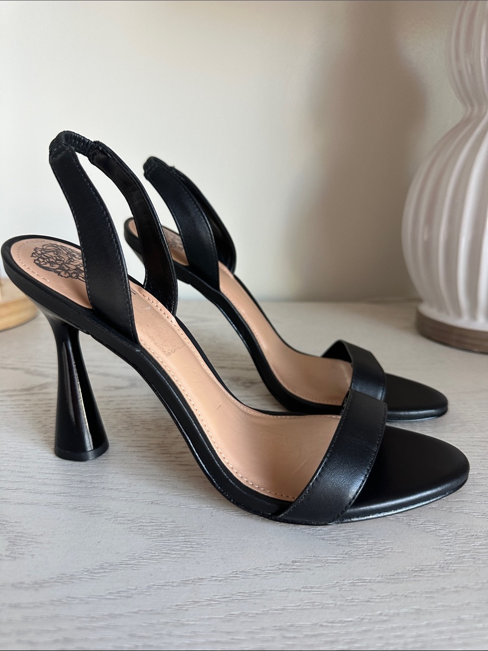 Vince Camuto Black Slingback Sculpted Heel Sandals